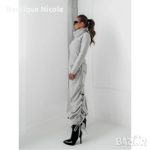 Дълга пухкава рокля с връзки  , снимка 2 - Рокли - 53707711