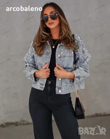 Дамско дънково яке с перлени шипове, 3цвята , снимка 12 - Якета - 47359162