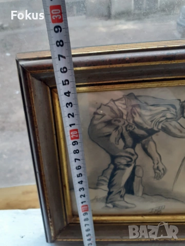 Стара картина рисунка подпис хубава дървена рамка, снимка 7 - Антикварни и старинни предмети - 53431456