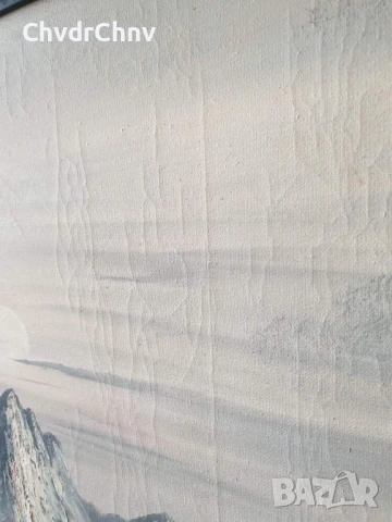 132х102см/стара голяма картина масло върху платно/зимен пейзаж/къща-езеро-планина/дървена рамка, снимка 13 - Картини - 50727685