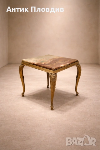 Френска помощна масичка с оникс и декоративна основа, снимка 2 - Маси - 53381194