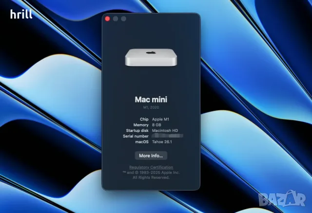Като нов Mac Mini август 2022 г, чип Apple M1, RAM 8GB, SSD 256GB, 8-core GPU, Mac OS, Silver, снимка 5 - Работни компютри - 55794935