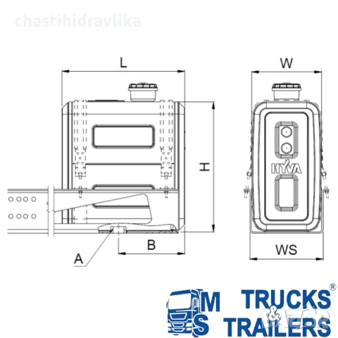 Маслен резервоар за монтаж зад кабината HYVA 66л 14016500, снимка 2 - Части - 48625795