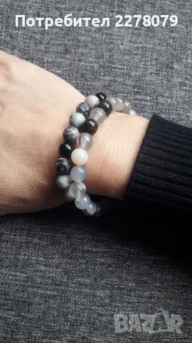 Гривни от лабрадорит, оникс и ивичест ахат - ръчна изработка, снимка 4 - Гривни - 49905793