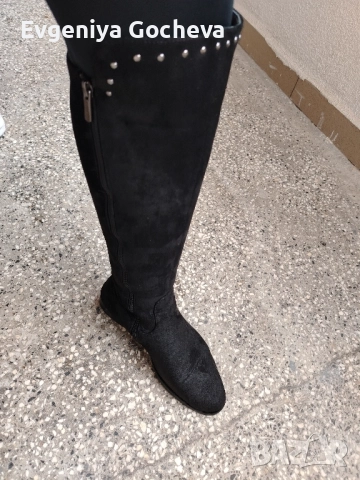 високи чизми 39 номер черно ниска платформа , снимка 4 - Дамски ботуши - 52287620