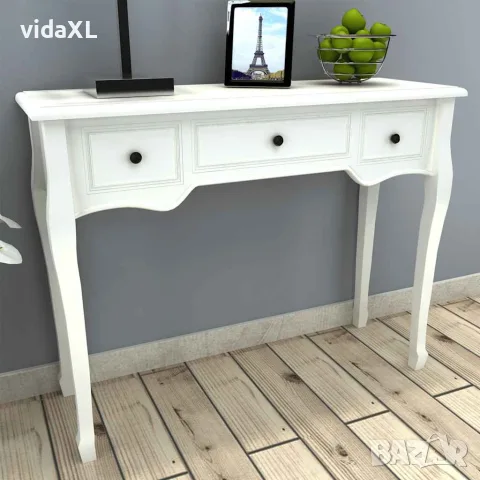 vidaXL Конзолна маса с 3 чекмеджета, бяла, снимка 2 - Маси - 56146300