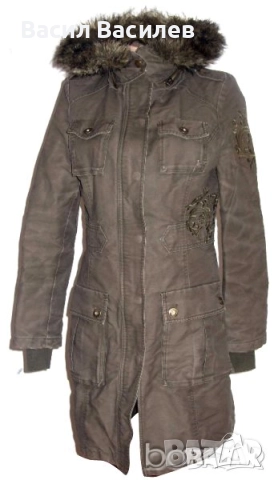 Cool Cat дамско зимно палто милитъри зелено с качулка бродерия 100% памук