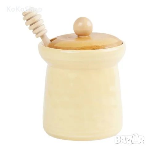 Буркан за мед с дървен капак и лъжичка-465 мл./буркан за мед, снимка 3 - Аксесоари за кухня - 50315121