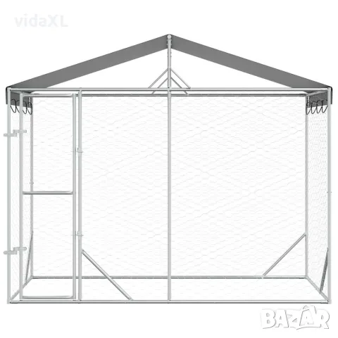 vidaXL Външна клетка за куче с покрив сребриста 3x1,5x2,5 м стомана, снимка 4 - За кучета - 56146223