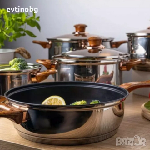 Комплект съдове за готвене от 12 части – Неръждаема стомана, равномерно нагряване и лесна поддръжка, снимка 4 - Съдове за готвене - 53792800
