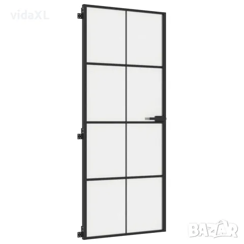 vidaXL Интериорна врата черна 83x201,5 см закалено стъкло и алуминий, снимка 4 - Входни врати - 56146178