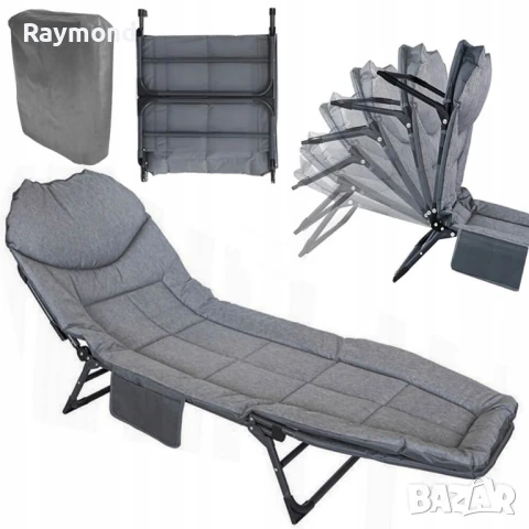 Сгъваемо походно легло с 4 крака и мек матрак, антрацит сиво, снимка 6 - Спални и легла - 50822788