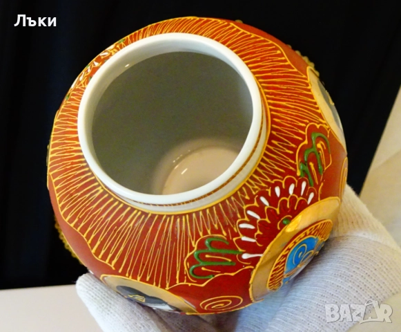 Японска порцеланова ваза Satsuma,злато,печат. , снимка 7 - Вази - 52171628