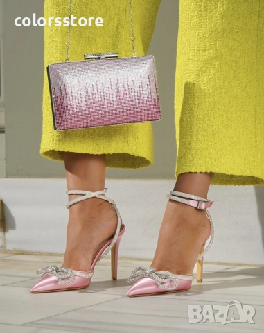 Сандали на ток - розов сатен - BY22 