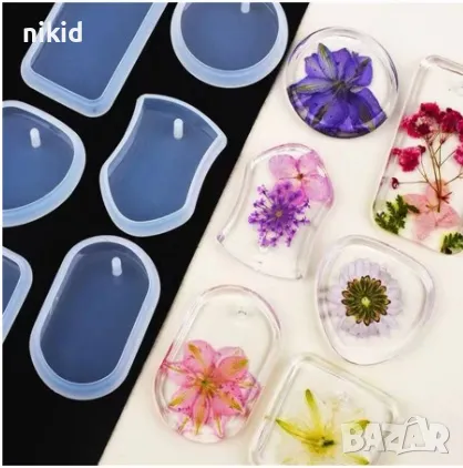 6 бр кръг квадрат правоъгълник овал елипс плочка за висулка силиконов молд форми форма смола бижу , снимка 4 - Форми - 47359375