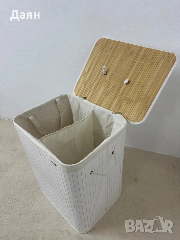 Бамбуков кош за пране SONGMICS, 120, 2 отделения, снимка 5 - Други стоки за дома - 52635865