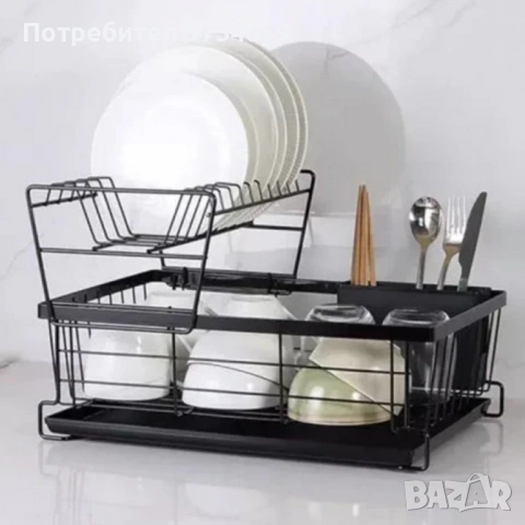 Двуетажен метален сушилник за съдове Cheffinger с отделение за прибори – повече ред и сух плот в , снимка 3 - Аксесоари за кухня - 53174209