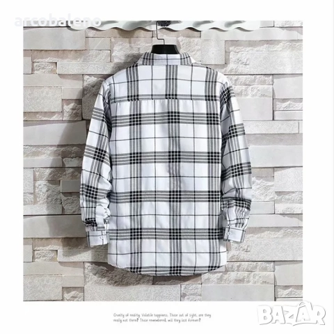 Тънка мъжка карирана риза с дълъг ръкав, 14цвята , снимка 3 - Ризи - 51767465