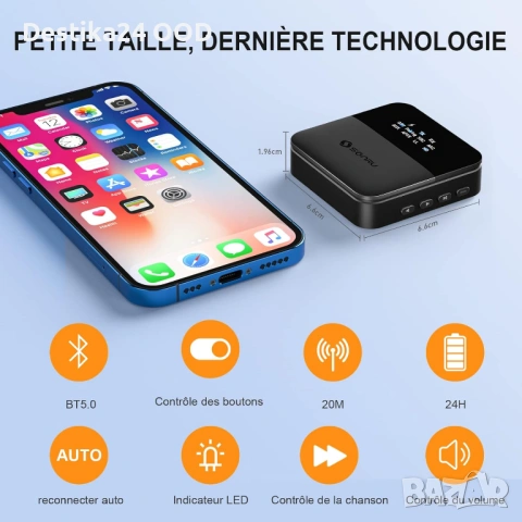 Bluetooth аудио адаптер предавател и приемник за TV, AUX, RCA, Optical, снимка 6 - Аудиосистеми - 53732584