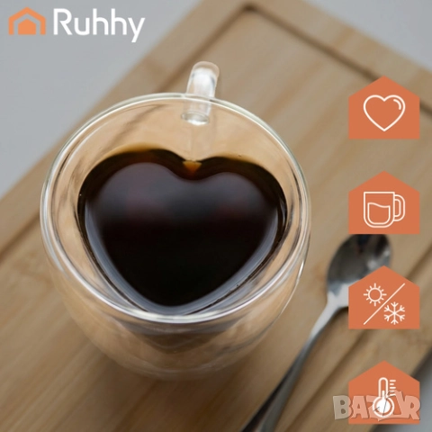 Чаши за кафе с двойно дъно - сърце / Стъклена термо чаша с двойно дъно, снимка 5 - Чаши - 52655343