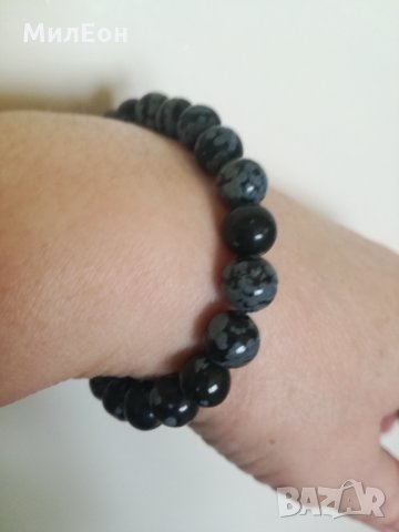 Гривна от естествен камък обсидиан, снимка 3 - Гривни - 35820897