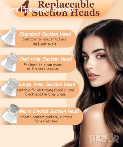 Нов уред лице Вакуум за черни точки – 5 режима, 4 накрайника, зарядна стойка, снимка 3 - Други - 49743132