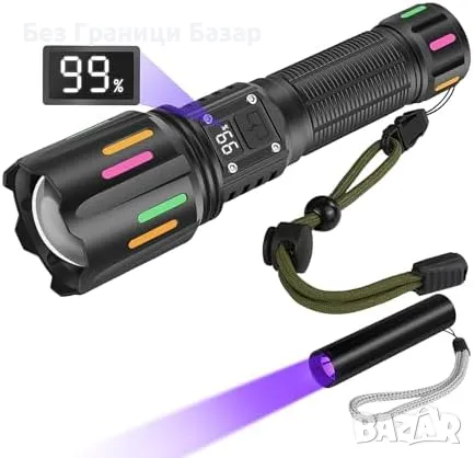 Нов Супер мощен LED фенер 30 000lm + UV лампа – Дълъг обхват, 5 режима, снимка 1
