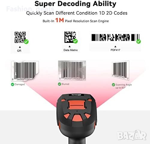 Нов индустриален баркод скенер с безжично зареждане стойка, Bluetooth & 1968 Feet Разстояние на пред, снимка 4 - Друга електроника - 41444778