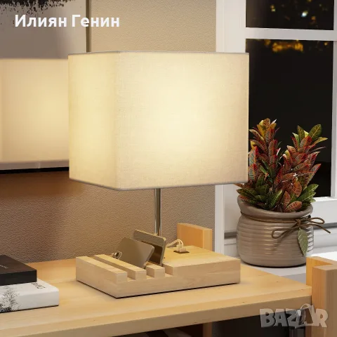 Нощна лампа HOMCOM, USB портове, снимка 11 - Настолни лампи - 56204541