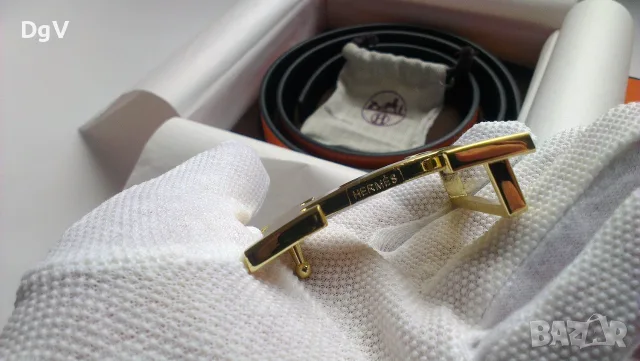 Колан hermes 118см 32mm дволицев Noir/ Gold кафяв / черен, снимка 4 - Колани - 56185227
