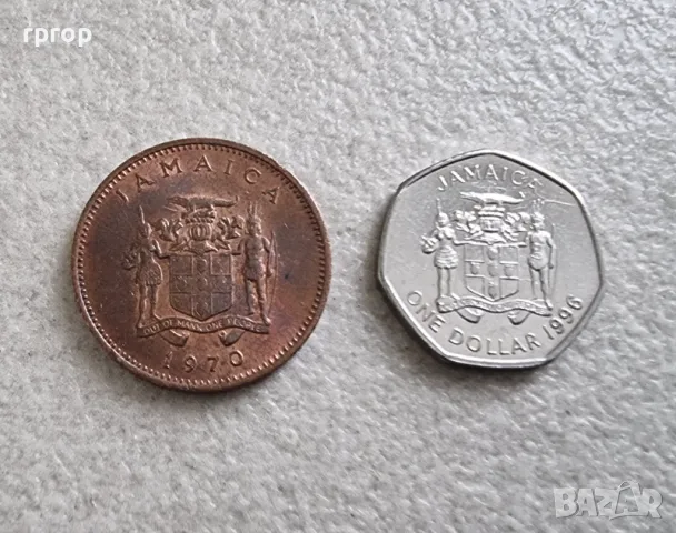 Ямайка. 1 цент от 1970 година  и 1 долар от 1996 година., снимка 1