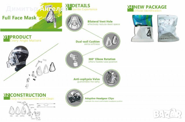 Full Face Маска за сънна апнея за всички CPAP/ЦПАП апарати, с включена каишка, снимка 7 - Други - 34704493