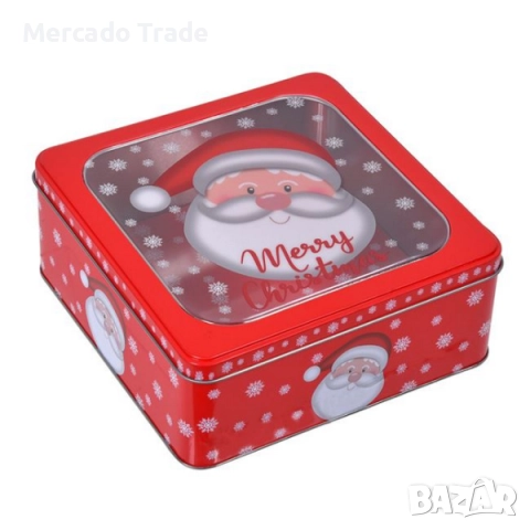 Коледна кутия Mercado Trade, За сладки, Метал, Дядо Коледа, Червен