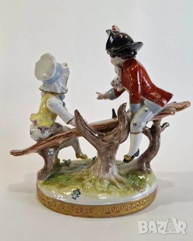 Порцеланова фигурка с момче и момиче на люлка - Volkstedt, Германия, снимка 3 - Статуетки - 53738958