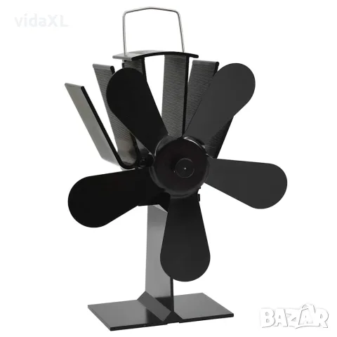 vidaXL Вентилатор за печка за топъл въздух, 5 перки, черен