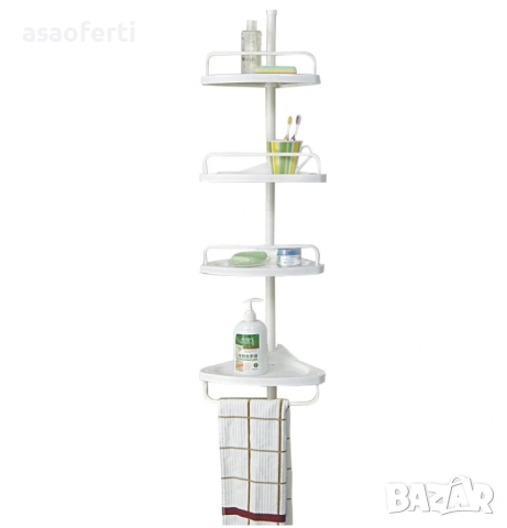 🛁 Ъглова Телескопична Етажерка за Баня – 4 Рафта, Регулируема Височина, Без Пробиване, снимка 3 - Други стоки за дома - 52646400