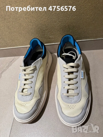 Кожени спортни обувки HUGO с ниськ профил и текстил, снимка 3 - Маратонки - 53731925