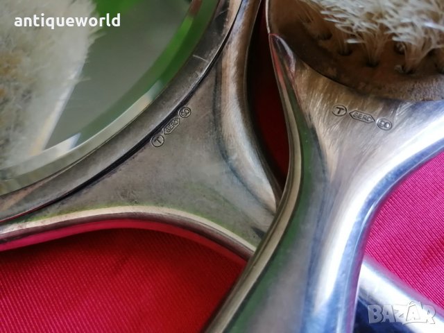 Комплект Посребрени Огледало с Четки СРЕБРО 90м, снимка 3 - Антикварни и старинни предмети - 34775512