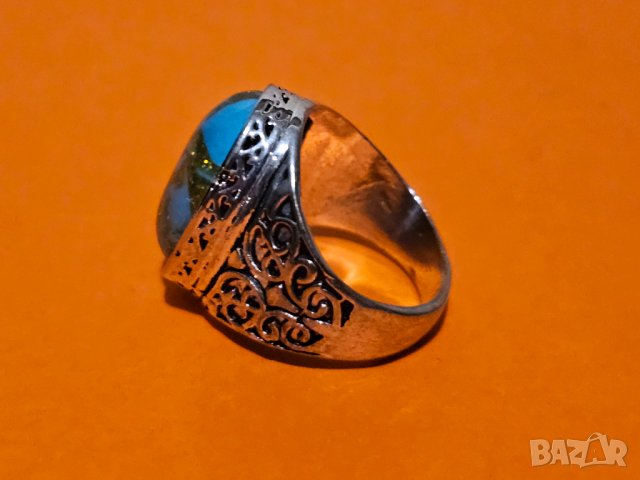 Красив османски турски пръстен с голям син  камък , снимка 2 - Антикварни и старинни предмети - 44165680