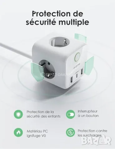 ORAIMO 6-в-1 Смарт многопортов захранващ куб/20W бързо зареждане/1,5 м кабел EU, снимка 3 - Оригинални зарядни - 49308632