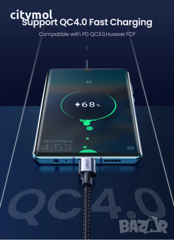 Кабел UGREEN US316, Type-C към Type-C, 100W, 2m, черен, снимка 8 - Кабели и адаптери - 44719566