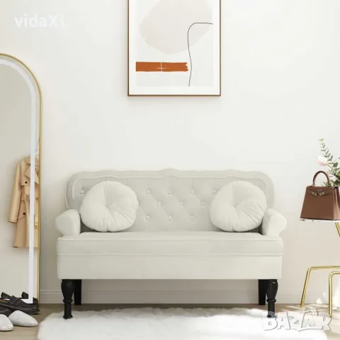 vidaXL Пейка с облегалка, кремава, 119,5x64,5x75 см, кадифе, снимка 2 - Дивани и мека мебел - 56147397