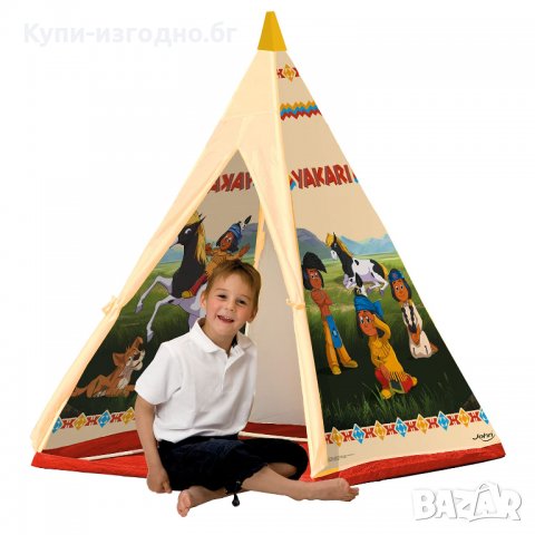 John Yakari Teepee, индианска Палатка за игра, Къща за игра с отпечатан мотив за деца, Бежов цвят, снимка 1 - Други - 34636505