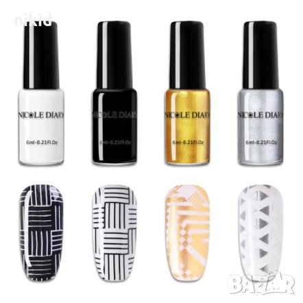 NICOLE DIARY плътен лак за конти маникюр за печати златист сребрист черен бял червен зелен