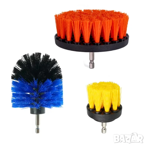 Четки за кола, Комплект от три четки за почистване, подходящи за бормашина и винтоверт