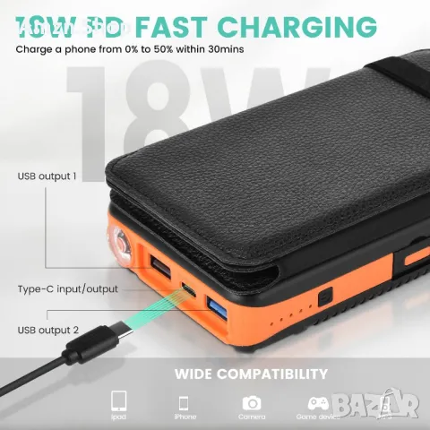 Соларен панел Соларна батерия преносимо слънчево зарядно устройство 26800 mAh бързо зареждане PD 18w, снимка 2 - Външни батерии - 50275740