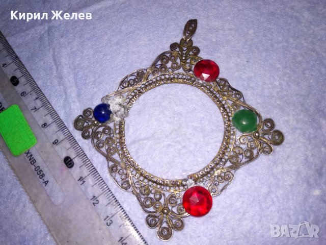 СТАРИННО СРЕБЪРНО УКРАШЕНИЕ ФИЛИГРАННО СРЕБРО ВИСОКА ПРОБА със ЗАЛЕПЕНИ по НЕГО СТАРИ КАМЪНИ 29137, снимка 9 - Антикварни и старинни предмети - 41638188