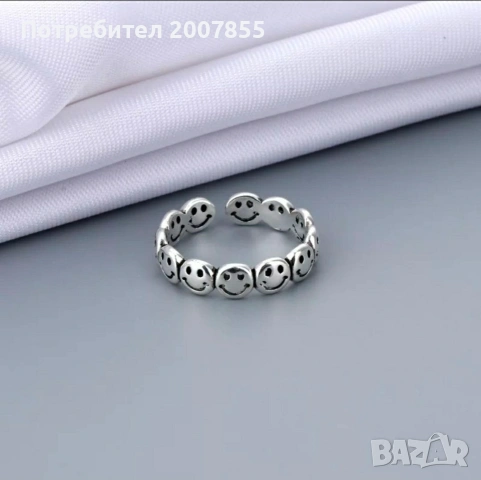 Сребърен пръстен с усмихнати лица, снимка 2 - Пръстени - 53795341
