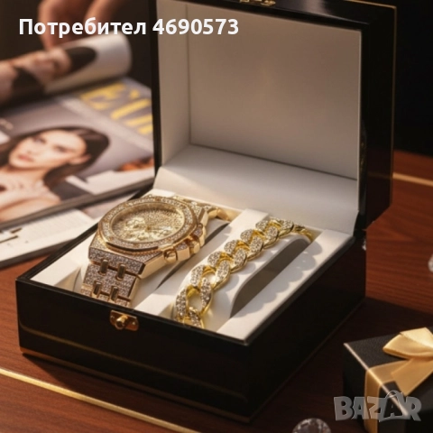 Универсален комплект часовник и гривна с кубинска плетка, снимка 2 - Бижутерийни комплекти - 52891657