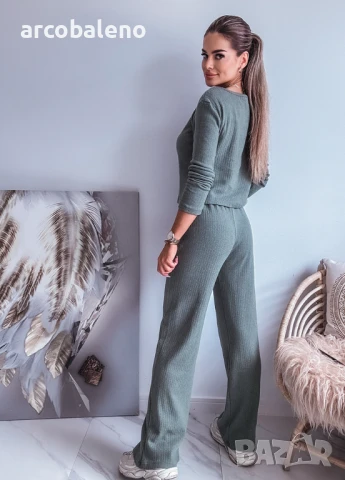 Дамски комплект от две части оребрен суичър+панталон, снимка 3 - Комплекти - 51320738